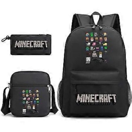 Minecraft Skolesekk Ryggsekk Penal Skulderveske Tredelt Sett _36