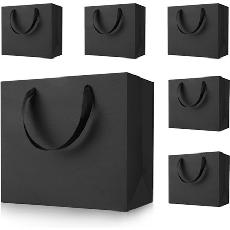 Presentpåsar, 6-pack stora svarta papperspåsar med handtag, festgåva för bröllop, födelsedag och shoppingförpackning