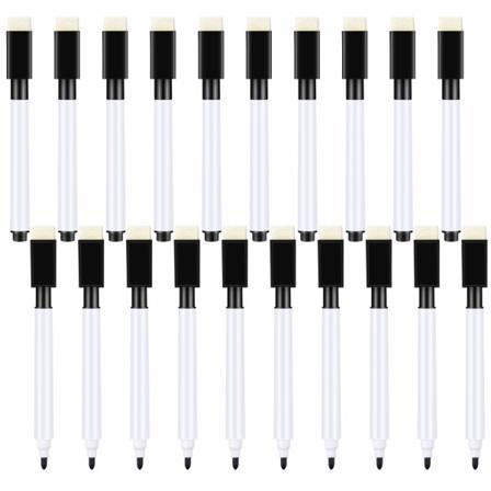 20 stk. små whiteboard-penne - sorte tavle whiteboard-markørpenne med viskelæder Whiteboard-pen med fin spids til børn (sort)