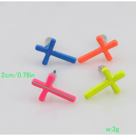 Mode smykker neon farvet kryds stud øreringe mix farve