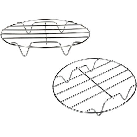 2-delt 7-tommer luftfritøserist til madlavning, dampning, afkøling, multifunktionel 304 rustfrit stål rund rist krydslinje, køkkengrej med beslag
