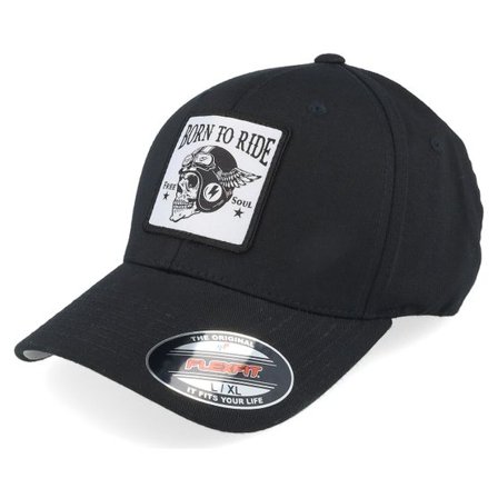 Born To Ride - Svart flexfit Keps - Free Soul Skull Patch Black Flexfit @ Hatstore