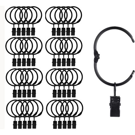40 st öppningsbara metallgardinklämmor, lätta att öppna och stänga, innerdiameter 38 mm, för tunga gardiner och lätta gardiner (svart)