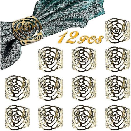 Serviettringer Gull, Healwe Bryllup Serviettringer Sett Med 12/metall Utfrest