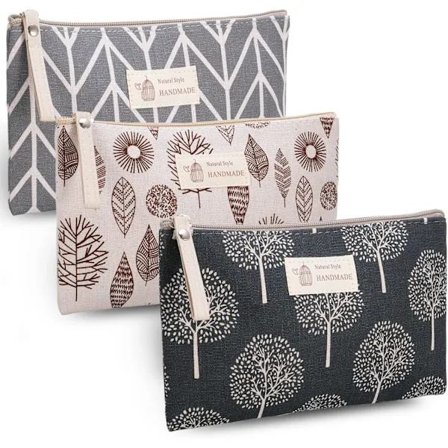 Kosmetiktaske i lærred, 3 stk. små kosmetiktasker, trykt kosmetiktaske, multifunktionel toilettaske med lynlås