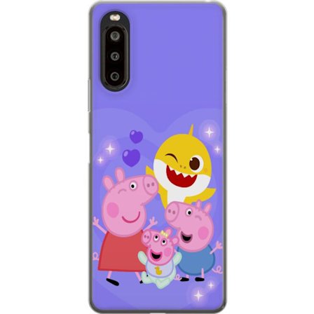 Kompatibel Mobilcover til Sony Xperia 10 II Peppa Gris mønster med hjerter, sommerfugle og venner, lyserød baggrund i bløde børneillustrationer