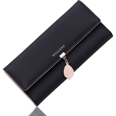 Naisten lompakko, RFID-suojattu PU-nahkainen lompakko naisille, lehden muotoinen vetoketjullinen kolikkopussi, jossa on useita korttipaikkoja ja 