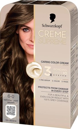 Schwarzkopf Creme Supreme Caring Color Creme 6-0 Natural Light Brown, Hår, Hårfarve, Permanent Hårfarve