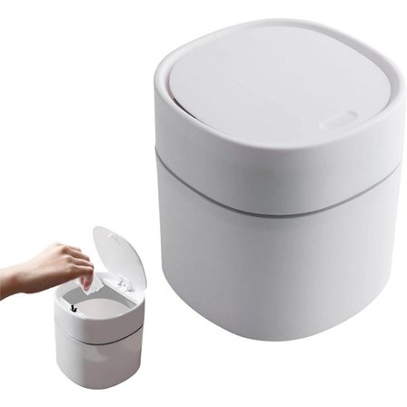 Bordaffaldsspand med låg 2 liter Lille skraldespand Bordaffaldsbeholder Pladsbesparende Mini skraldespand til skrivebord, toiletbord, sengebord osv. 