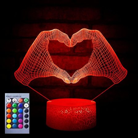 WJ 3D Rakkaussydän Yövalo Pöytä Työpöytä Optinen Illuusio Lamput 16 Väriä Vaihtavat Valot LED-pöytälamppu Joulu Koti Rakkaus Syntymäpäivä Lapset 