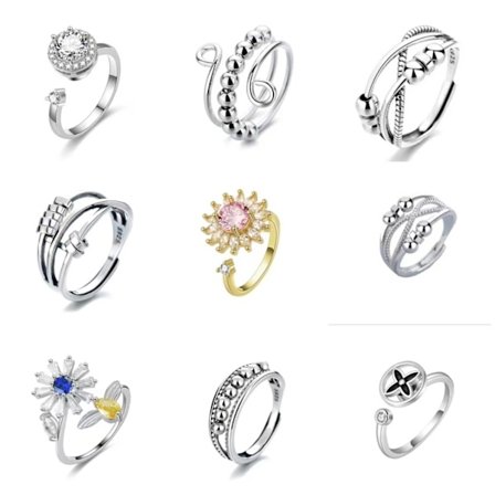 9-pack Stress Relief Rings, Spinner Ring med Cubic Zirconia, Fina som presenter till kvinnor och män