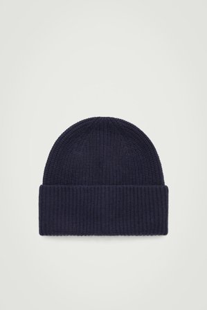 COS Prążkowana Czapka Z Wełny I Kaszmiru in Niebieski