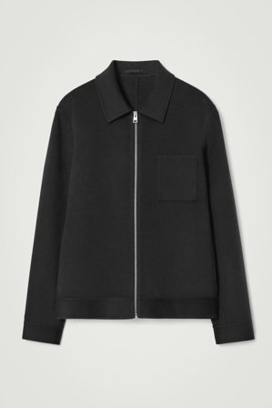 COS Men's Harrington Jacka I Dubbelsidig Ull in Svart