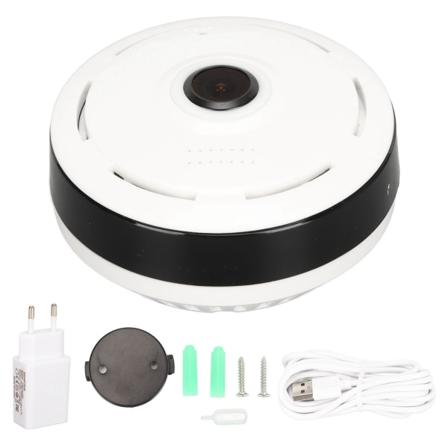 Fisheye 360-graders panoramawebkamera AC110-240V Wifi trådløst kamera Night Vision Bevegelsesdeteksjon Toveis lydkamera EU-plugg
