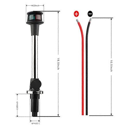 Bauglys LED Båt Navigasjonslys Rødt og Grønt Tofarget Lys Stang Avtakbar Plugg i Base 12 Tommer
