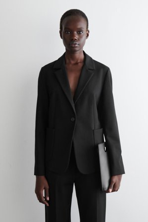 COS Damen Schmaler Einreihiger Blazer Aus Feinstrick - Schwarz