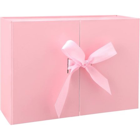 Luksus Gaveæske med Bånd, Foldsbar Gaveæske i Pap til Gaver med Låg 26,5x19x8cm Pink (FMY)