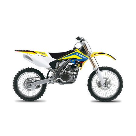 Kit Adesivi Completo Blackbird Dream 4 con Coprisella Giallo-Blu-Nero - Suzuki RM-Z 250 2004-2006