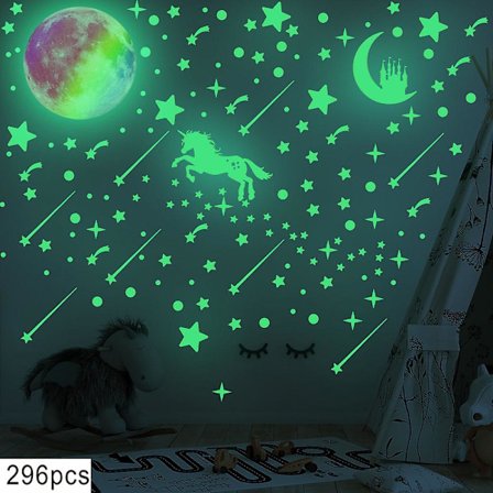 296 st (grön ljus) Glow-in-the-dark stjärnor, fluorescerande klistermärke ljuspunkter, stjärnhimmel ton fluorescerande klistermärken, tak glow-in-the-