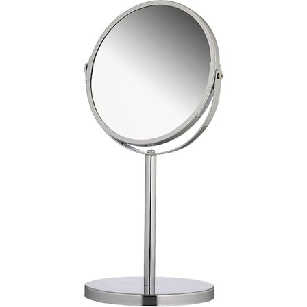 Dubbelsidig vertikal smink spegel, 1x och 3x förstoring rund smink spegel, svängbar rakspegel silver