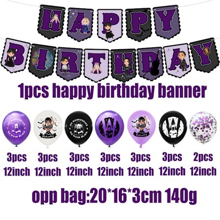 Wednesday-juhlakoristesetti | Ilmapallobannerisetti Halloween-syntymäpäivä Adams Family -teema**Ilmapallolippu