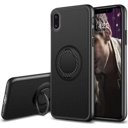 Praktisk beskyttelsesdeksel med ringholder for iPhone XS Max Svart