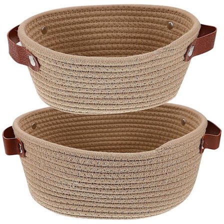 2 stk. Bomullsrep Vevd Oppbevaringskurv Skrivebord Oppbevaringsholder Hjemme Oppbevaringsorganisator med Håndtak BTX