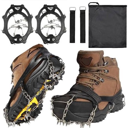 Steigeisen Issko, Anti-skrid 19 Rustfri Stål Pigge Is Snegreb til Støvler Sko Kvinder Mænd Trækkraft Steigeisen Beskytter Fodtøj til Vandreture i 
