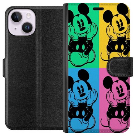 Kompatibelt Plånboksfodral till Apple Apple iPhone 15 Mickey Mouse popkonst affisch färgglad Disney retroserie tecknad ikonisk figur Andy Warhol-sti