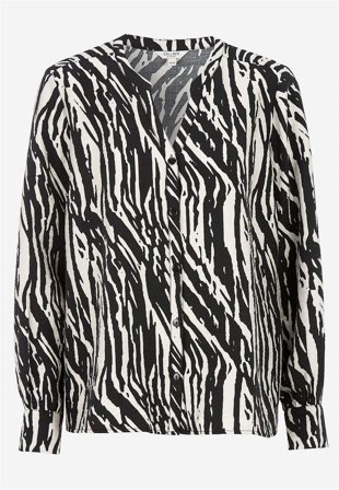 Cellbes of Sweden - Vævet bluse med knapper i sort / beige / mønstret til damer i størrelse 46/48