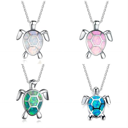 4 nye enkle anheng med opal-skilpadde, hjertet av havet, populært skilpadde-kjede, platinabelagt imitert opal-anheng med liten skilpadde, personlig 