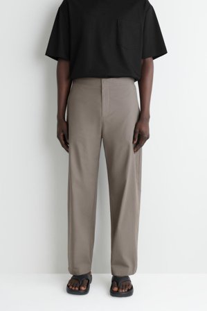 COS Men's Cotton Barrel-Leg Trousers in Grey