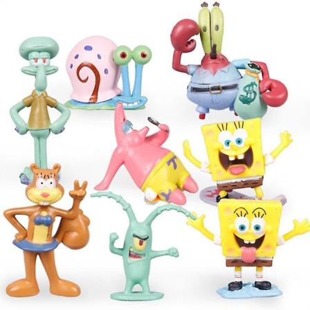 8 stk Sponge Bob Squarepants Figursett Squidward, Sandy Cheeks, Patrick Star, Mr. Krabs, Plankten - Perfekt for barn Bursdagskakegaver