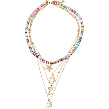 Flerskiktade halsband i guld med kammussleskalhänge