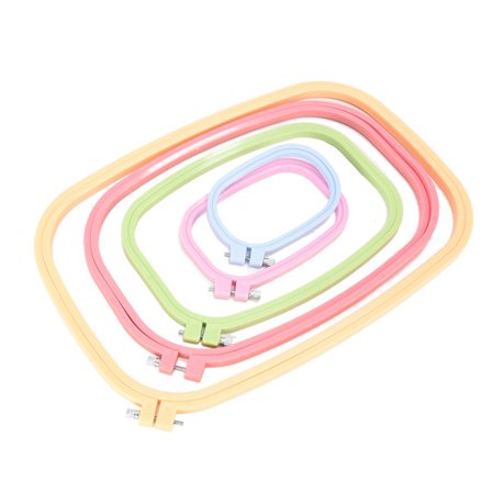 Broderiram i färgad plast, korsstygnsram, stretchbroderi, broderiverktyg