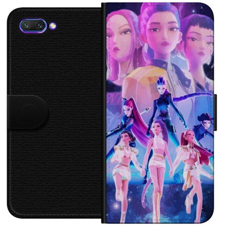 Yhteensopiva Lompakkokotelo Honor 10 K-pop-inspiroinut tulevaisuutta ennakoiva tyttöryhmä neonvaloissa ja kosmisessa sci-fi-esiintymislavalla