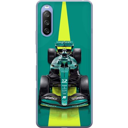 Yhteensopiva Puhelinkuori Sony Sony Xperia 10 III Aston Martinin Formula 1 -auto vihreässä kilpailumuotoilussa, jossa on moderni studiosentuntma