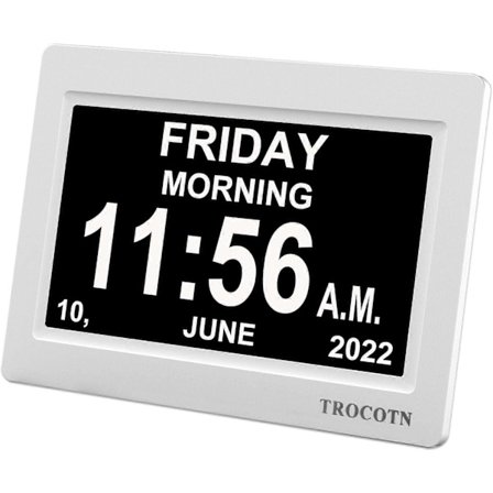 Digitaalinen kello, jossa on päivämäärä ja viikko, kalenteri viikonpäivänäytöllä (7 tuumaa valkoinen) (AAA)