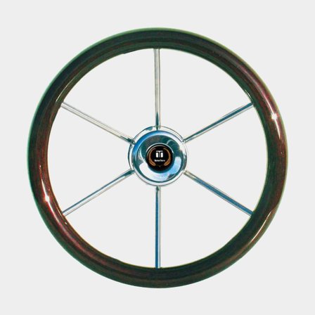 Volante lancha a motor Dometic Iseo Wood 390, caoba con acero inoxidable, Ø390 mm, con cubo, para eje de dirección de 3/4" (19 mm), marrón