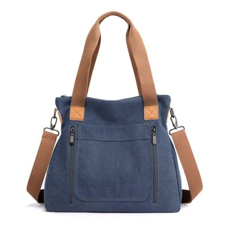Canvasveske crossbody-veske med glidelås tote bag stor kapasitet dame pendler skulderveske blank reise