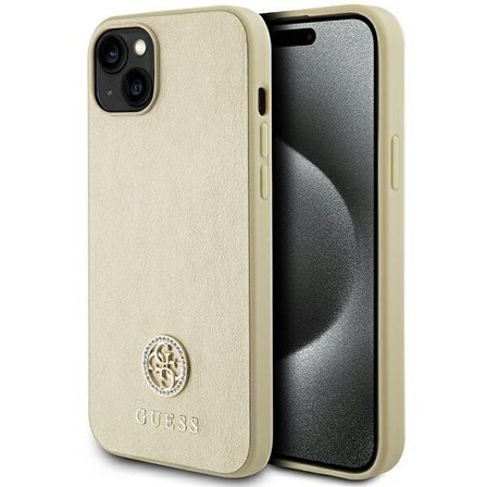 Guess Læder 4G Metal Logo Strass etui til iPhone 15 - guld