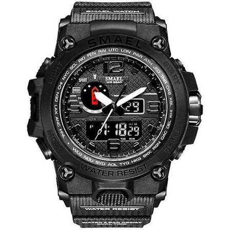 Smael New Sport Watch Herr 50m Vattentät klocka Alarm Reloj Hombre 1545d Dual Display Armbandsur Quartz Military Watches For Herr