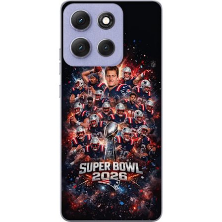 Kompatibelt Mobildeksel til Motorola Moto G86 Super Bowl 2026 plakat med New England Patriots og NFL-trofe i eksplosiv sportsdesign