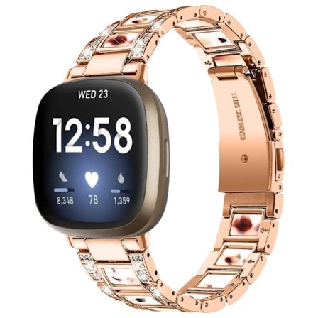 Fitbit Sense / Versa 3 klockarmband med strassdekor i hartsblock - Roséguld / Nougat Mönster