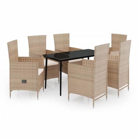 Vidaxl Matgrupp För Trädgården Med Dynor 7 Delar Beige Beige