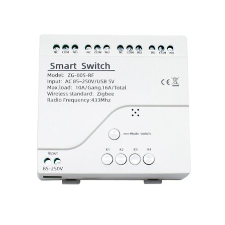 ZG-005-RF Tuya Smart 4CH RF433 Switch Moduler WiFi Fjärrkontroll Trådlös Switchpanel Röststyrning för Hushållsapparater