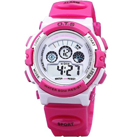 Vanntett digital klokke for barn, gutter og jenter, utendørs sportsklokke med multifunksjonell LED-bakgrunnsbelysning
