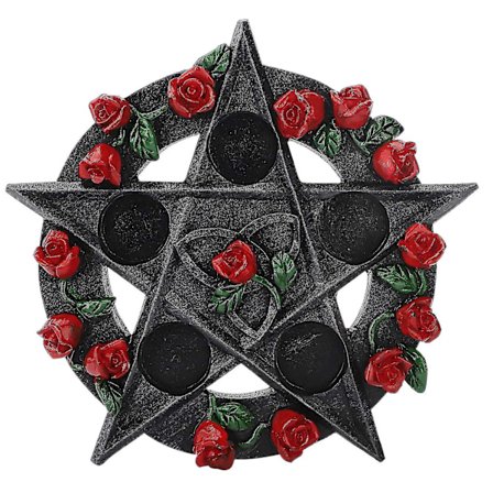Nemesis Lysestake Gotisk Svart Pentagram Rose Teelys