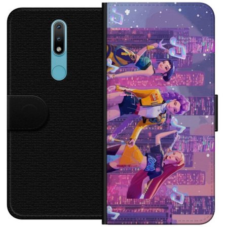 Yhteensopiva Lompakkokotelo Nokia Nokia 2.4 Tulevaisuutta ennakoiva K-Pop Demon Hunters tyttöryhmän kuvitus neonkaupungin popkulttuuriestetiikalla j