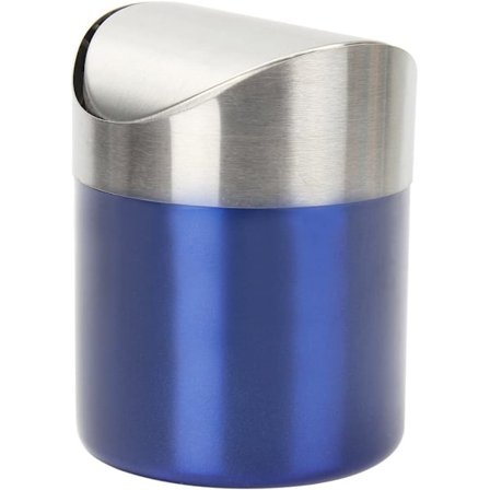 Mini søppelbøtte i rustfritt stål med praktisk svinglokk for skrivebord